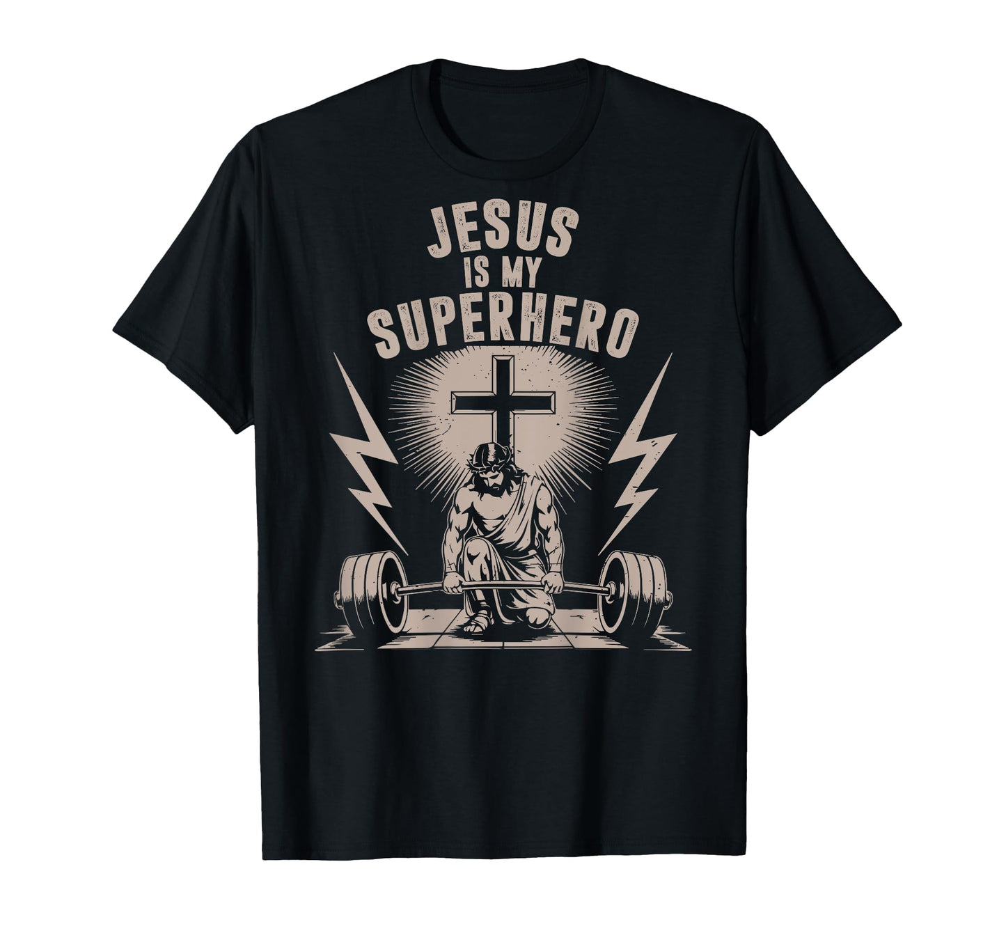 Jesus is My Superhero Barbell Funny Christian Workout Gym T-Shirt