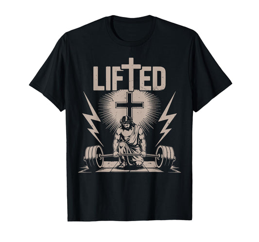 Lifted Funny Christian Workout Gym Jesus Weightlifting Cross T-Shirt