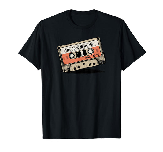Vintage Cassette Tape Bible Verse Mark 16:15 Christian Retro T-Shirt