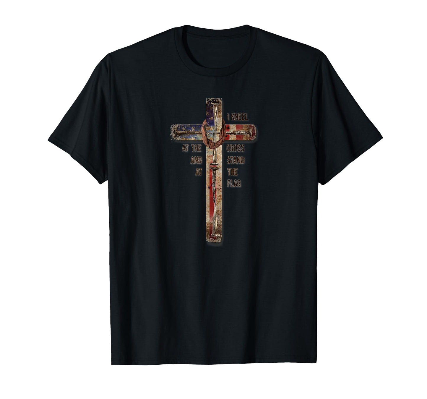 I Kneel at the Cross and Stand at the Flag Distressed T-Shirt
