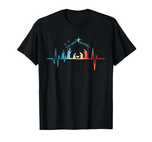 Christmas Nativity Heartbeat Birth of Christ Christian T-Shirt