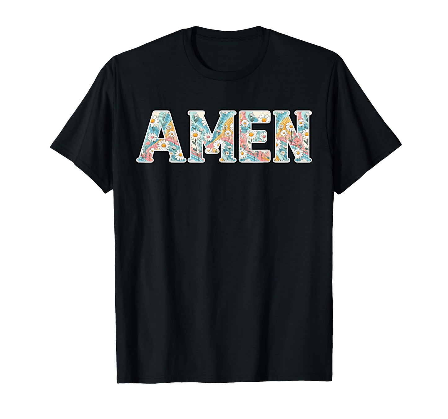 Amen Retro Daisy Flower Jesus Religious Faith Christian T-Shirt