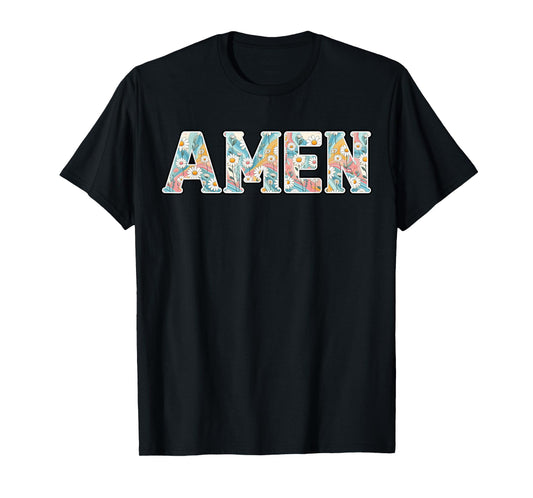 Amen Retro Daisy Flower Jesus Religious Faith Christian T-Shirt