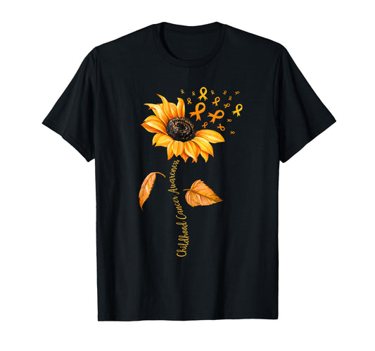 Gold Ribbon Childhood Cancer Awareness Sunflower Kids Womens T-Shirt