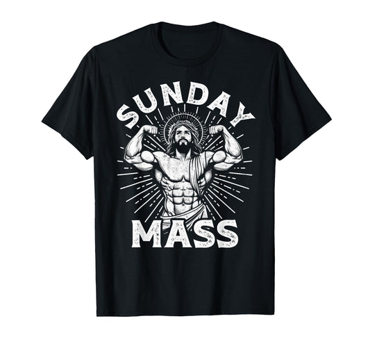 Funny Christian Sunday Mass Bodybuilder Gym Jesus Motivation T-Shirt