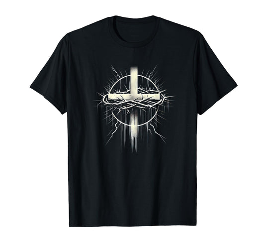 Christian Cross Punk Art Style Crown of thorns distressed T-Shirt