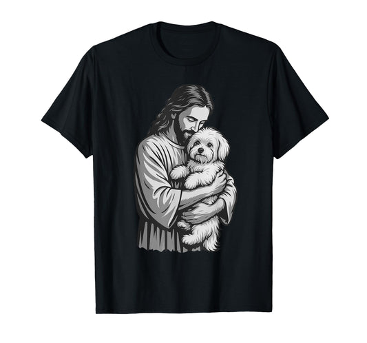 Maltese Dog And Jesus Christian Faith Dog Lover T-Shirt for Men Women Kids