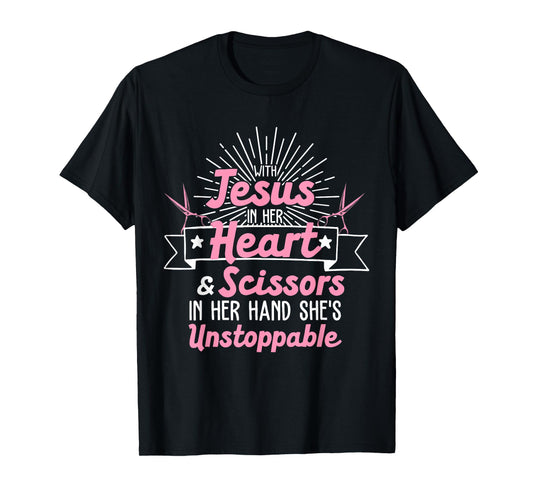 Best Hair Dresser Gift Idea Jesus Religious Quote Funny Hairdresser Designs Girls Women Christian Hairstylists T-Shirt, Black