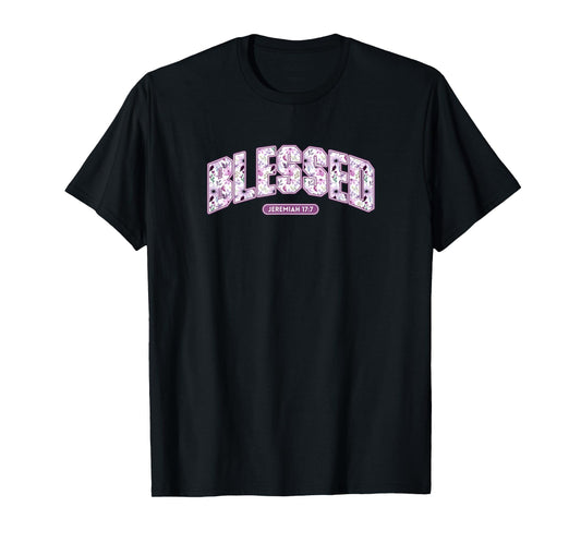Blessed Sporty Floral Tee for Women, Jeremiah 17:7, Faith T-Shirt
