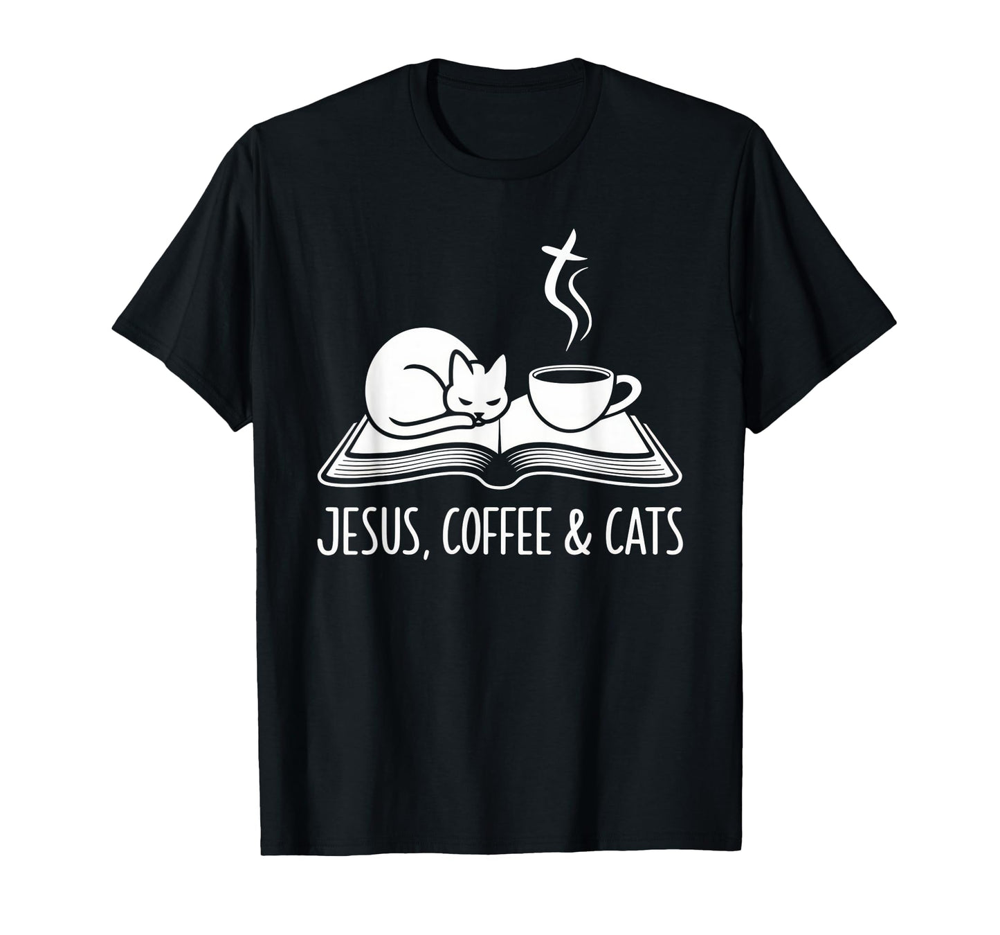 Jesus Coffee Cats Funny Cute Design Jesus Lovers Christian T-Shirt