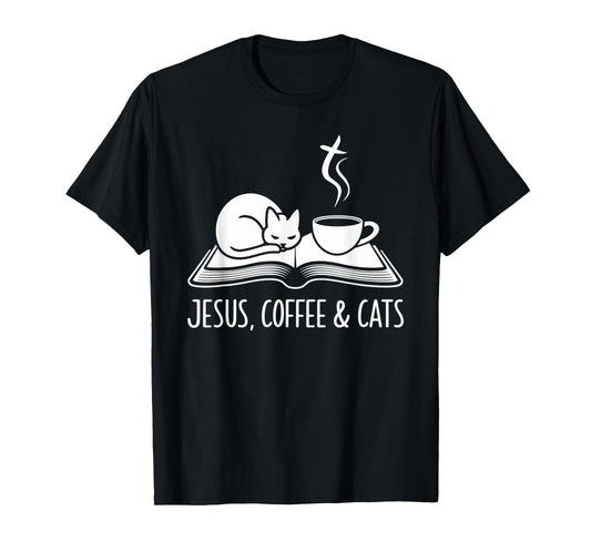Jesus Coffee Cats Funny Cute Design Jesus Lovers Christian T-Shirt