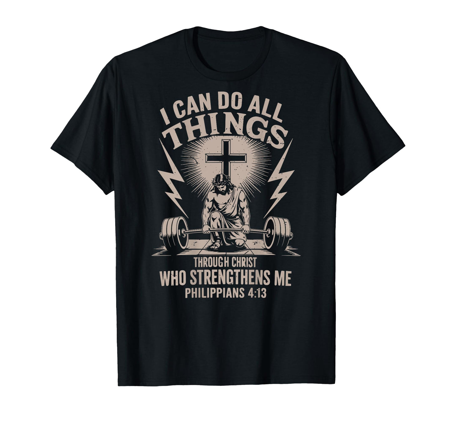 Can Do All Things Christian Workout Gym Weightlifting Cross T-Shirt