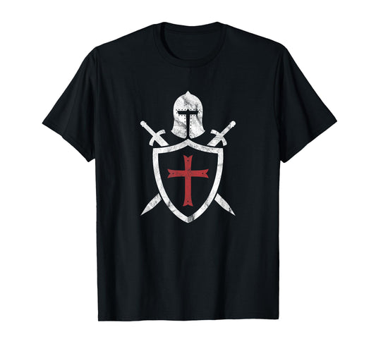 Templar Helmet Cross and Sword Medieval Crusader T-Shirt