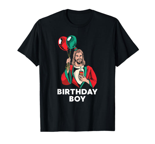 Birthday Boy Jesus Christ Santa Hat Christmas Christian T-Shirt