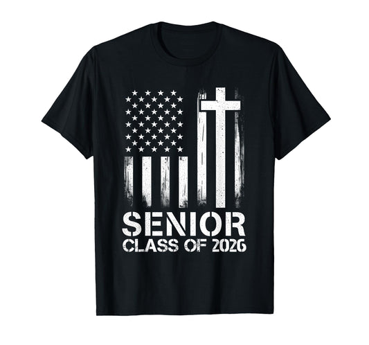 Senior 2026 USA Flag Cross Christian Class of 2026 Graduate T-Shirt