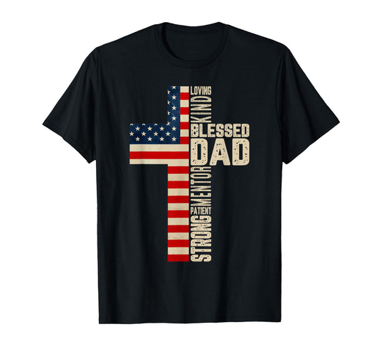 Blessed Dad Christian Gift from Daughter Son Jesus Patriotic T-Shirt