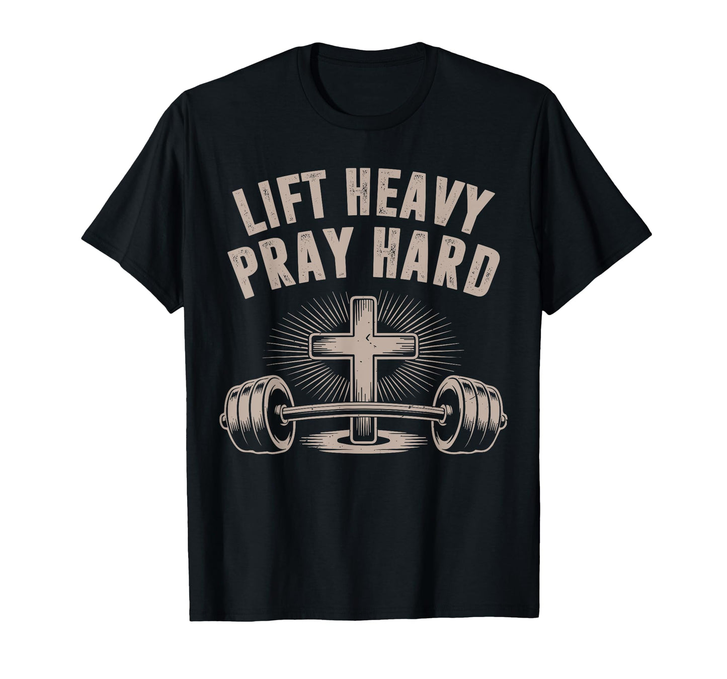 Men's Christian Workout Lift Heavy Pray Hard Jesus Gym Funny T-Shirt