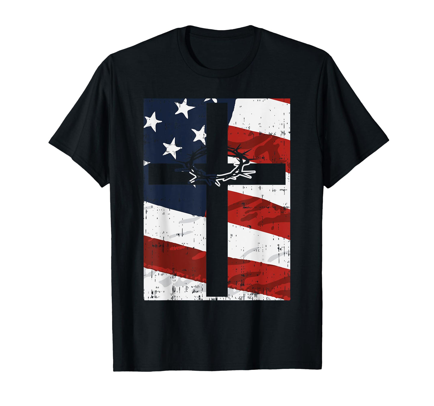 Cross American Flag Thorn God Jesus Faith Christian Gift T-Shirt