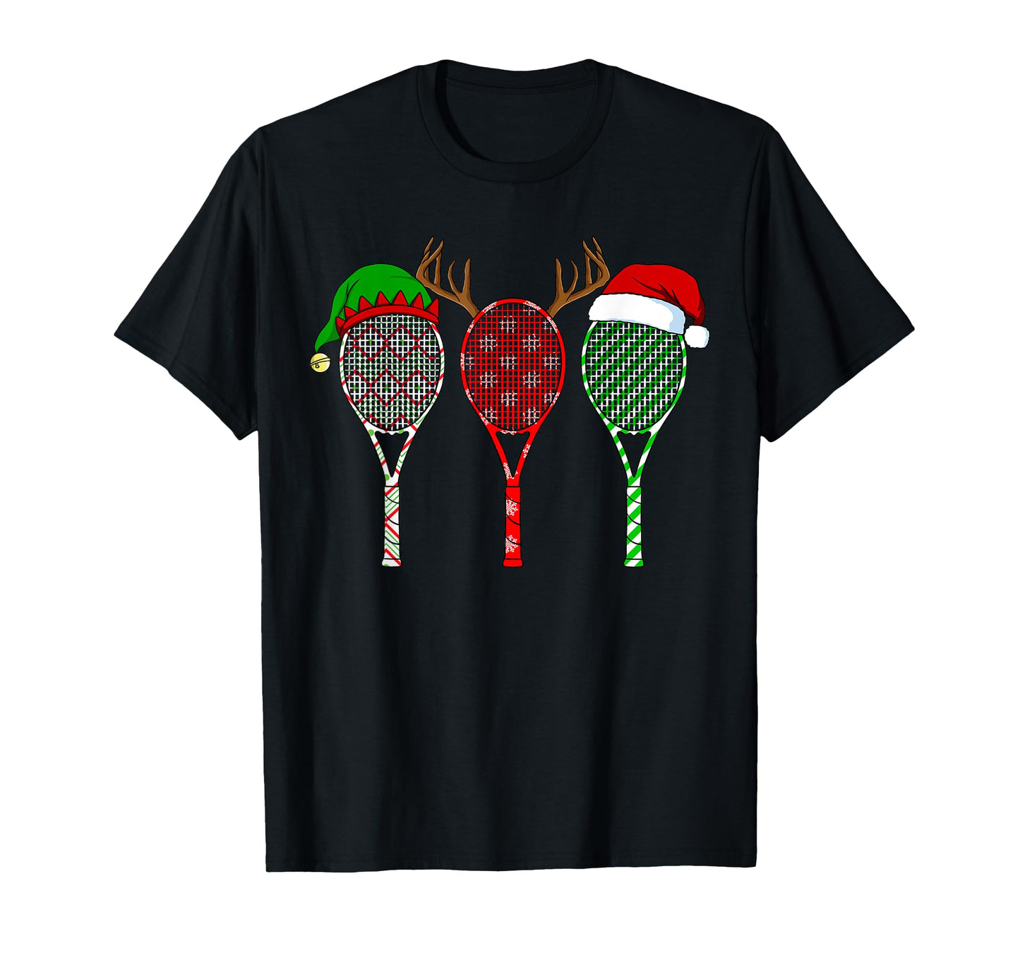 Tennis Racket Christmas Hat Reindeer Anlter Game Sport T-Shirt