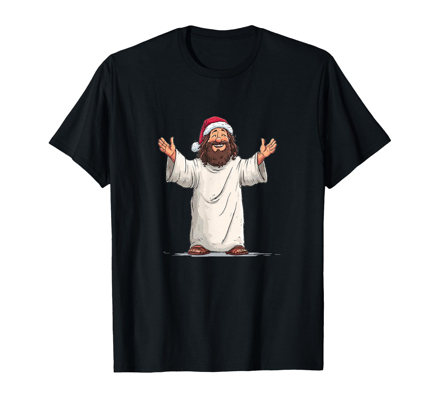 Nice Jesus Christ Cartoon with Festive Santa Hat Costume T-Shirt