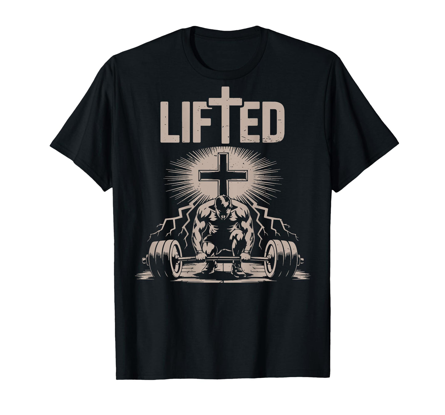 Lifted Funny Christian Workout Gym Jesus Weightlifting Cross T-Shirt