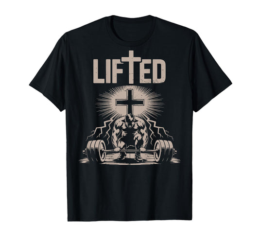 Lifted Funny Christian Workout Gym Jesus Weightlifting Cross T-Shirt