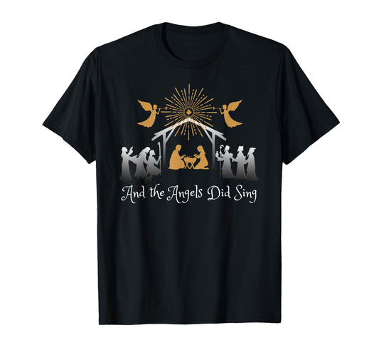 Dibble Dabble Designs Holidays Christian Nativity - And the Angels Did Sing Unisex-Adults Kids Black Short Sleeve T-Shirt