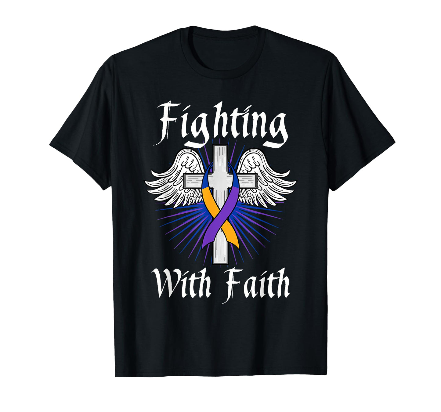 Fighting Faith Bladder Cancer Purple Blue And Yellow Dysuria T-Shirt