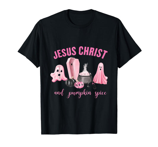 Jesus Christ & Pumpkin Spice Pink Fall Faith-Based Pumpkin T-Shirt