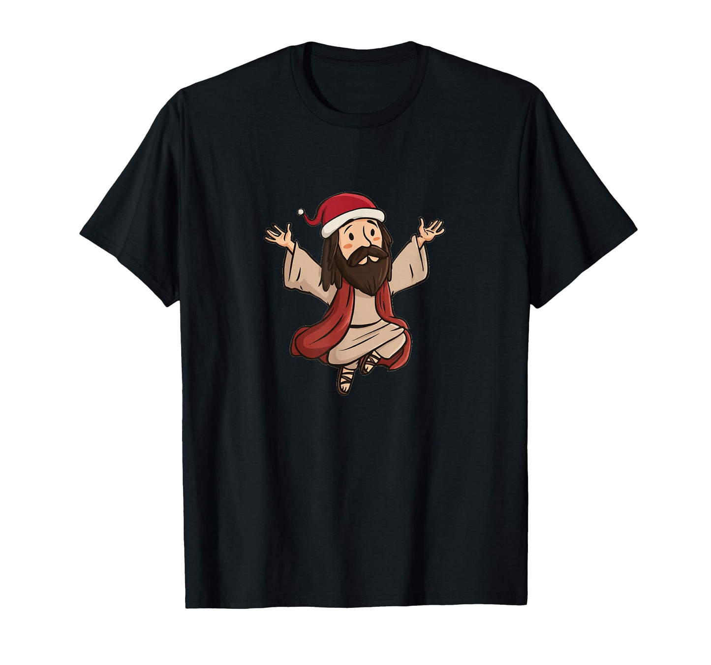 Cartoon Jesus Graphic with Festive Xmas Hat for Christmas T-Shirt