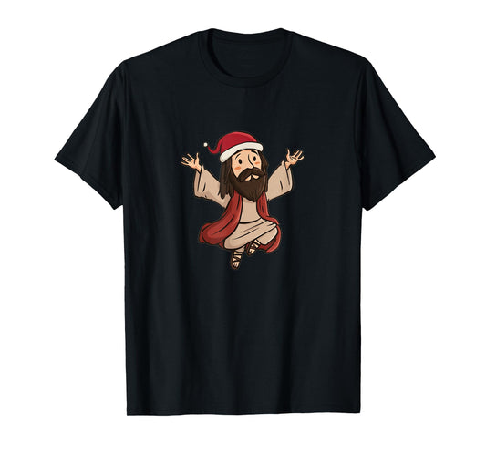 Cartoon Jesus Graphic with Festive Xmas Hat for Christmas T-Shirt