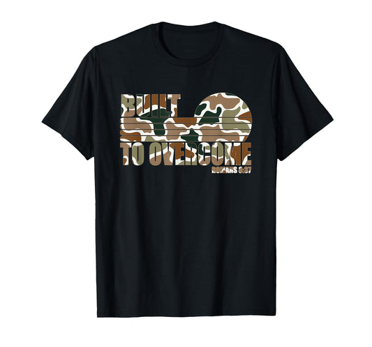 Built to Overcome Camo Faith Gym Workout Christian Scripture T-Shirt