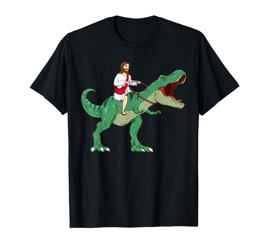 Funny Parody Jesus Riding Dinosaur Meme Dino Lover Believer T-Shirt