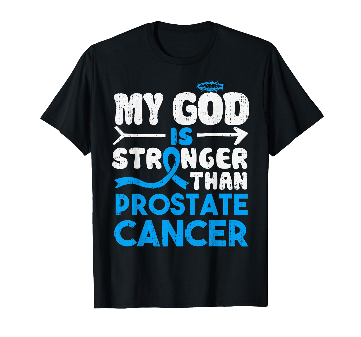 God Stronger Prostate Cancer Awareness Ribbon Light Blue T-Shirt