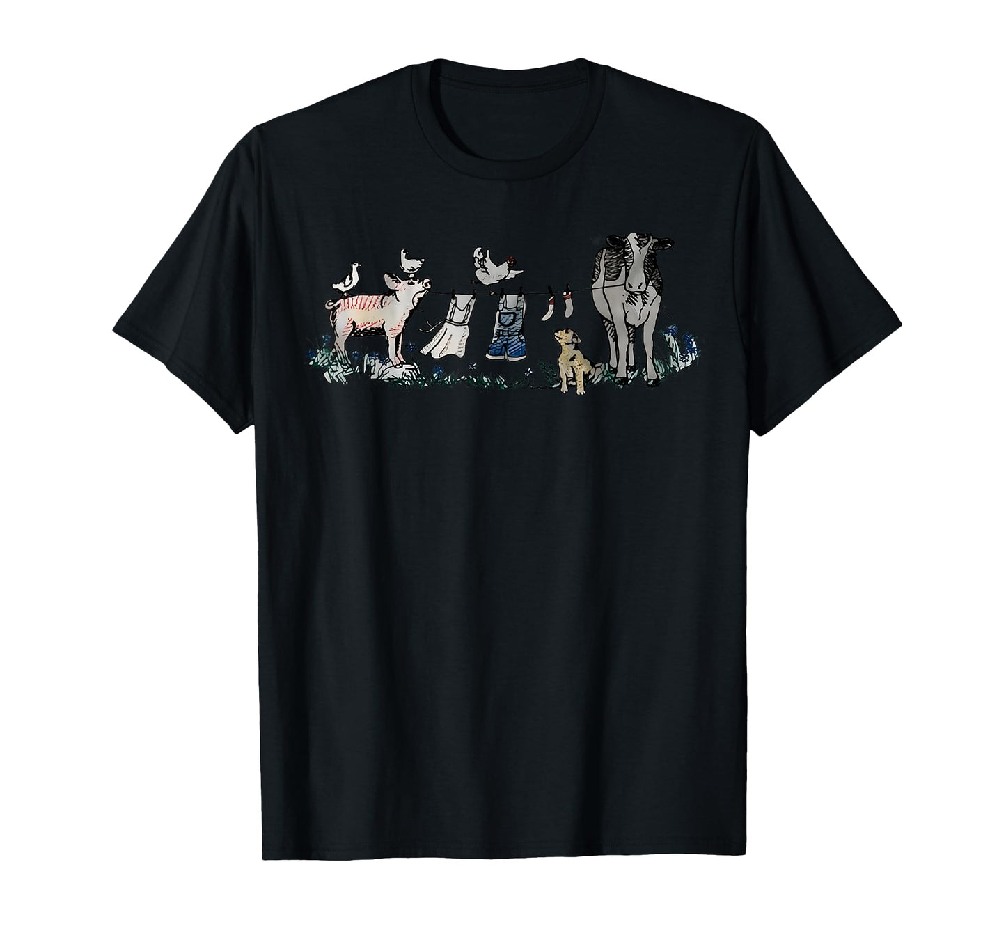 Retro Barnyard Animals Meme Farm Animals Hanging Clothesline T-Shirt