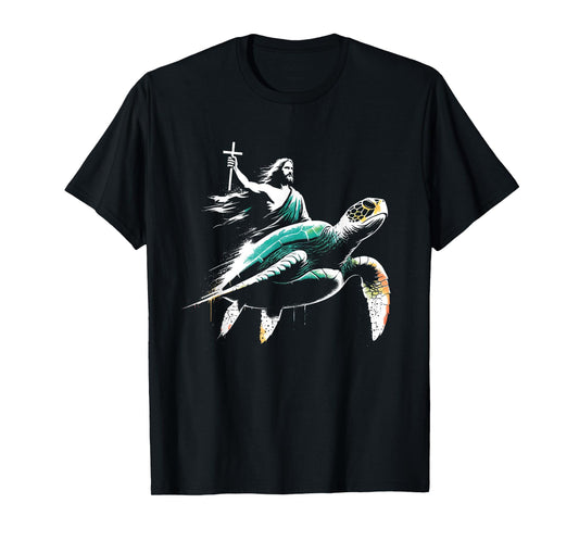 Jesus Riding Sea Turtle - Funny Christian Turtle Lover T-Shirt