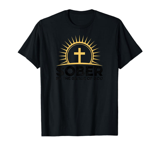 BACK PRINT Sober By The Grace O God Alcoholics AA Anonymous T-Shirt