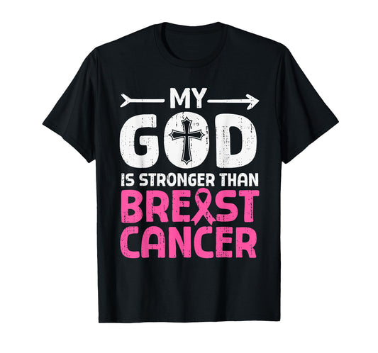 God Stronger Breast Cancer Awareness Christian Religious T-Shirt