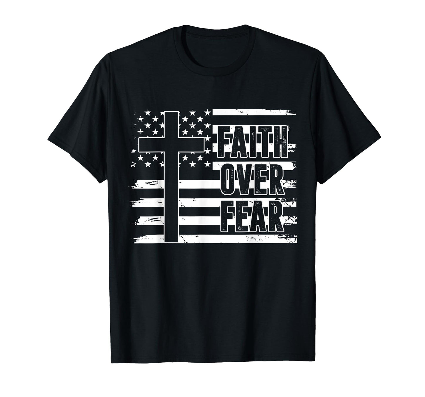 Dad Faith Over Fear Christian USA Flag Patriotic American T-Shirt