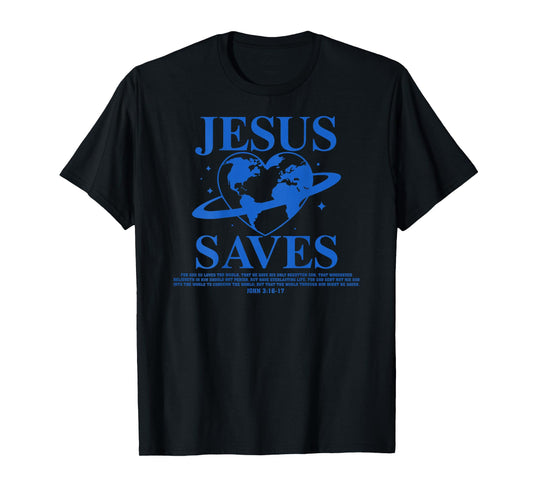 Good News Jesus Saves John 3:16-17 Christian Word (On Back) T-Shirt