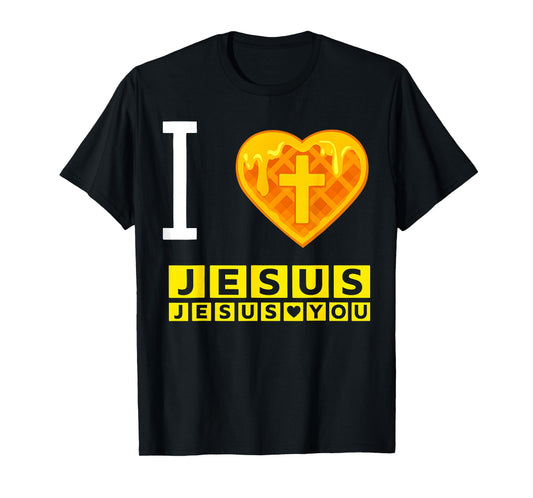Jesus I Love Jesus Waffle Heart Christian Cross God Faith T-Shirt