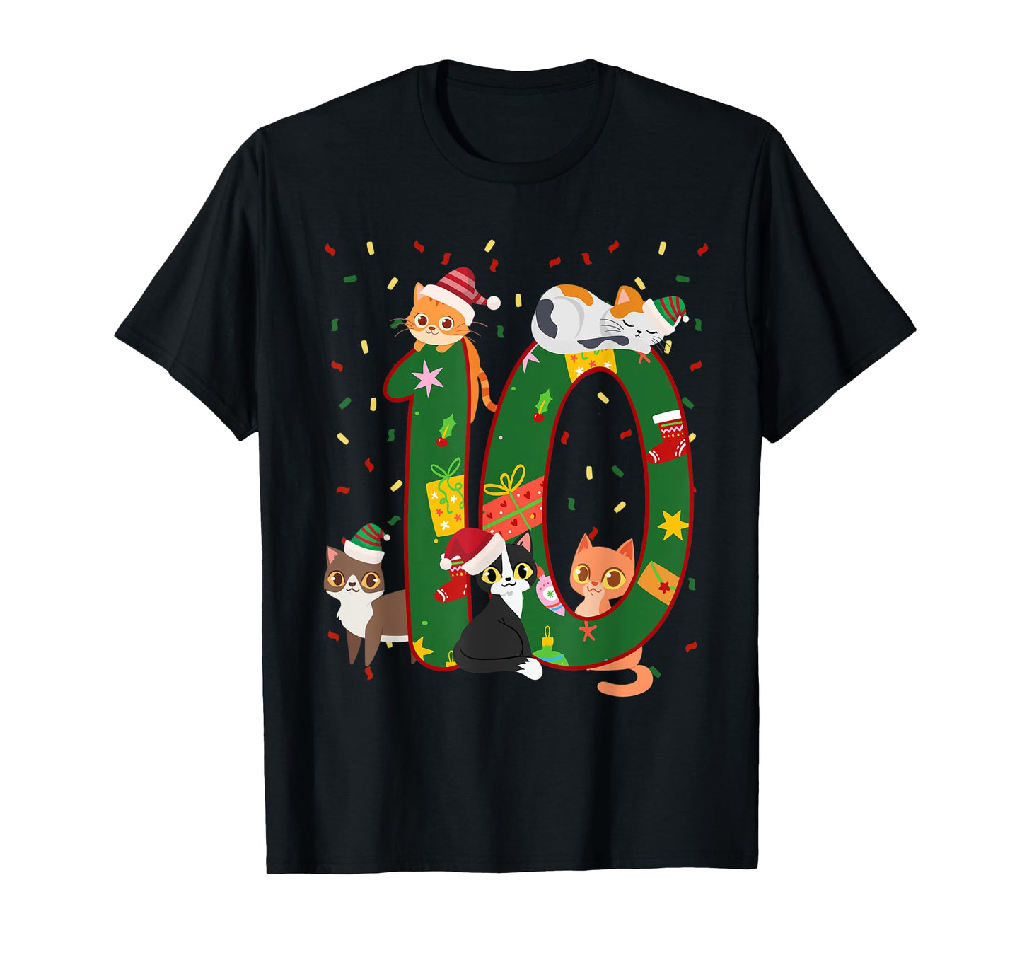 10 Years Old Kids Xmas Cute Cats 10th Birthday Christmas T-Shirt