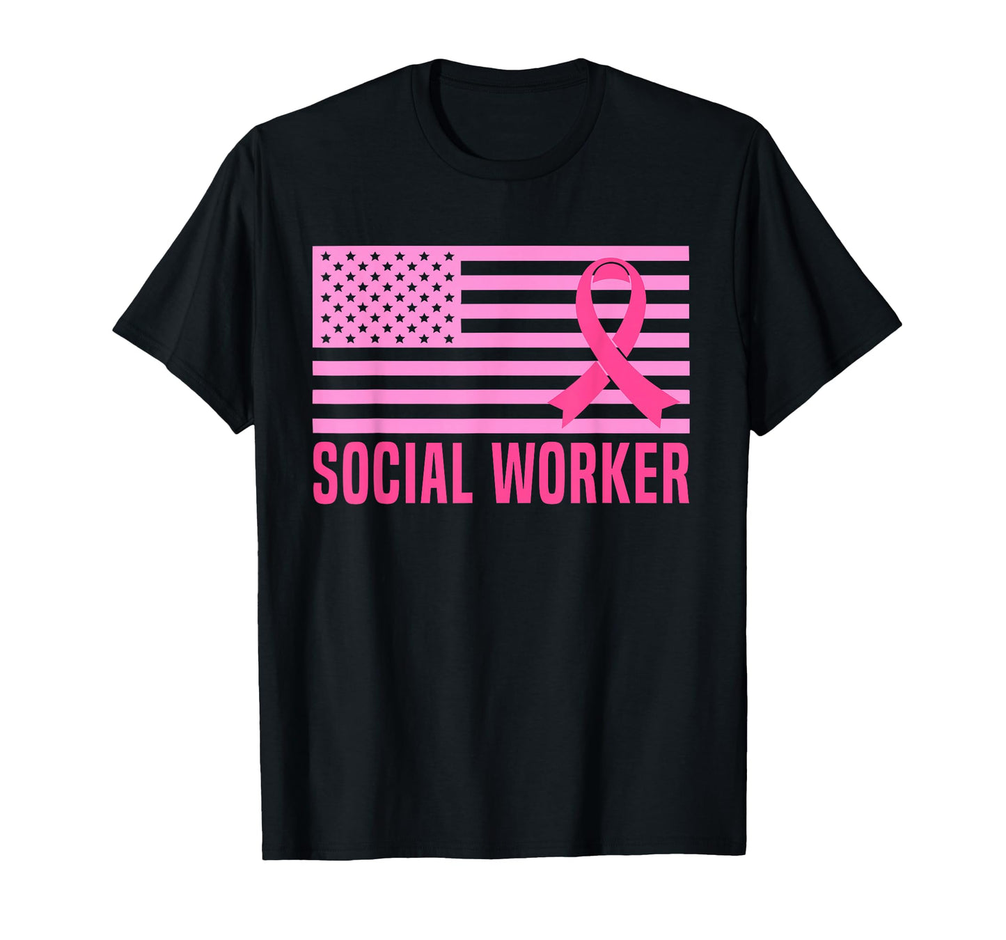 Social Worker Breast Cancer Awareness Month USA Flag Gifts T-Shirt