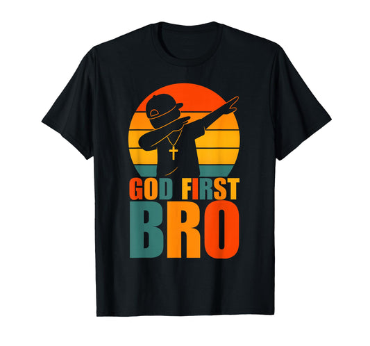 God First Bro Dabbing Boy Christian Retro Kids Boys Saying T-Shirt