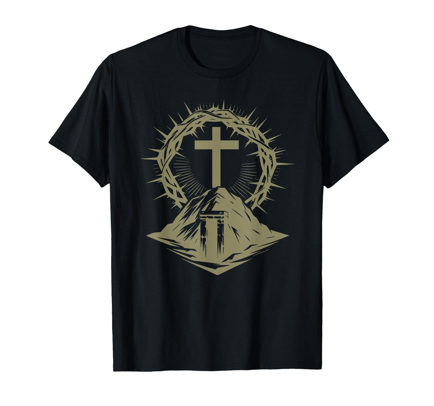 Cross Crown of Thorns Tomb Christian Jesus Easter Church T-Shirt