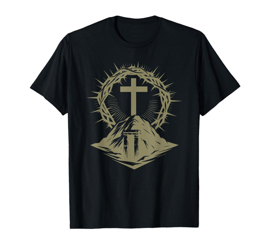 Cross Crown of Thorns Tomb Christian Jesus Easter Church T-Shirt