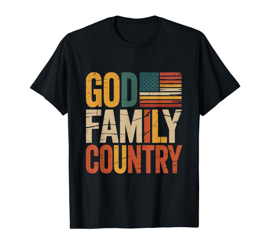 God Family Country Freedom - Patriotic Christian US Flag T-Shirt