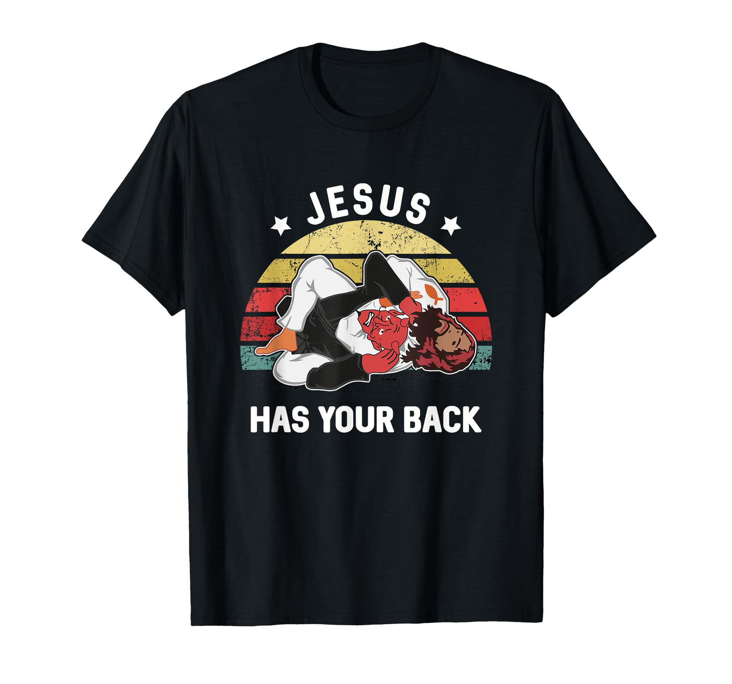 Jesus Has Your Back Jiu Jitsu Retro Christian T-Shirt