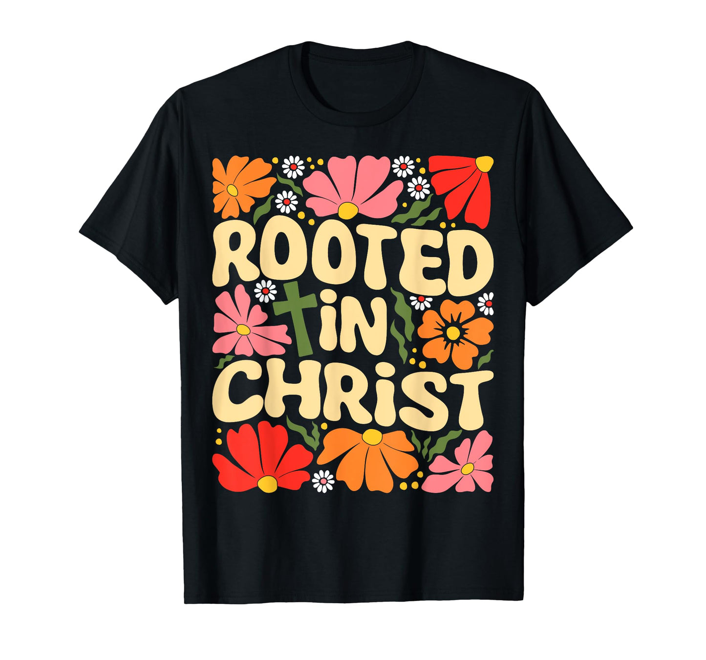 Rooted in Christ Boho Flowers Vintage Christian Faith Jesus T-Shirt