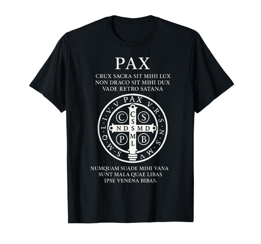 Saint Benedict Medal Latin Prayer Pax Cross Christian T-Shirt